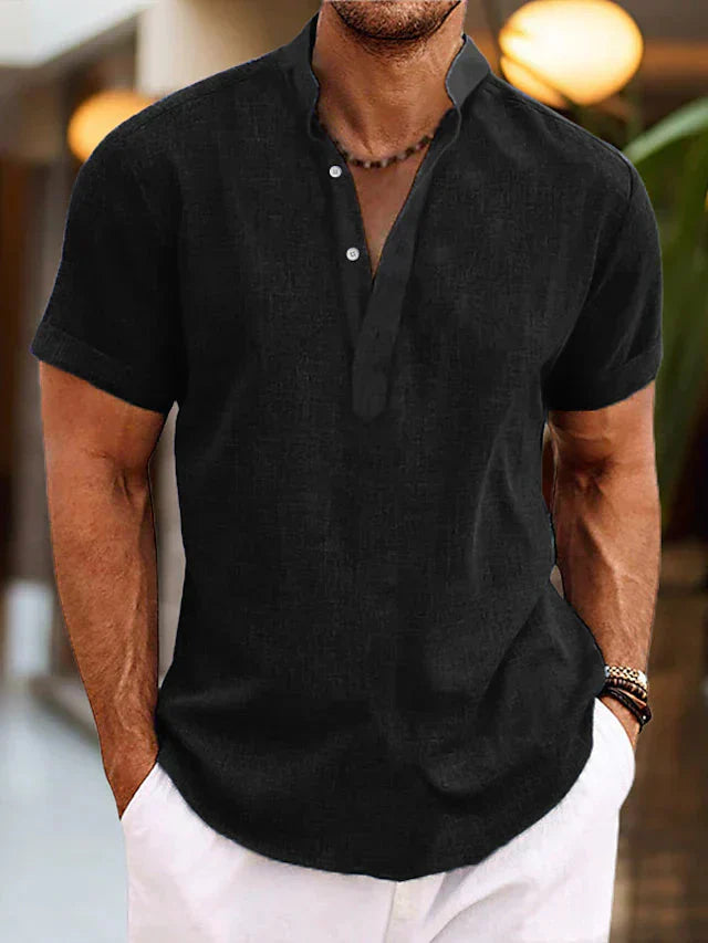 Henley shirt met knopen en korte mouwen Heren
