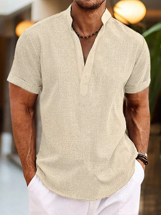 Henley shirt met knopen en korte mouwen Heren