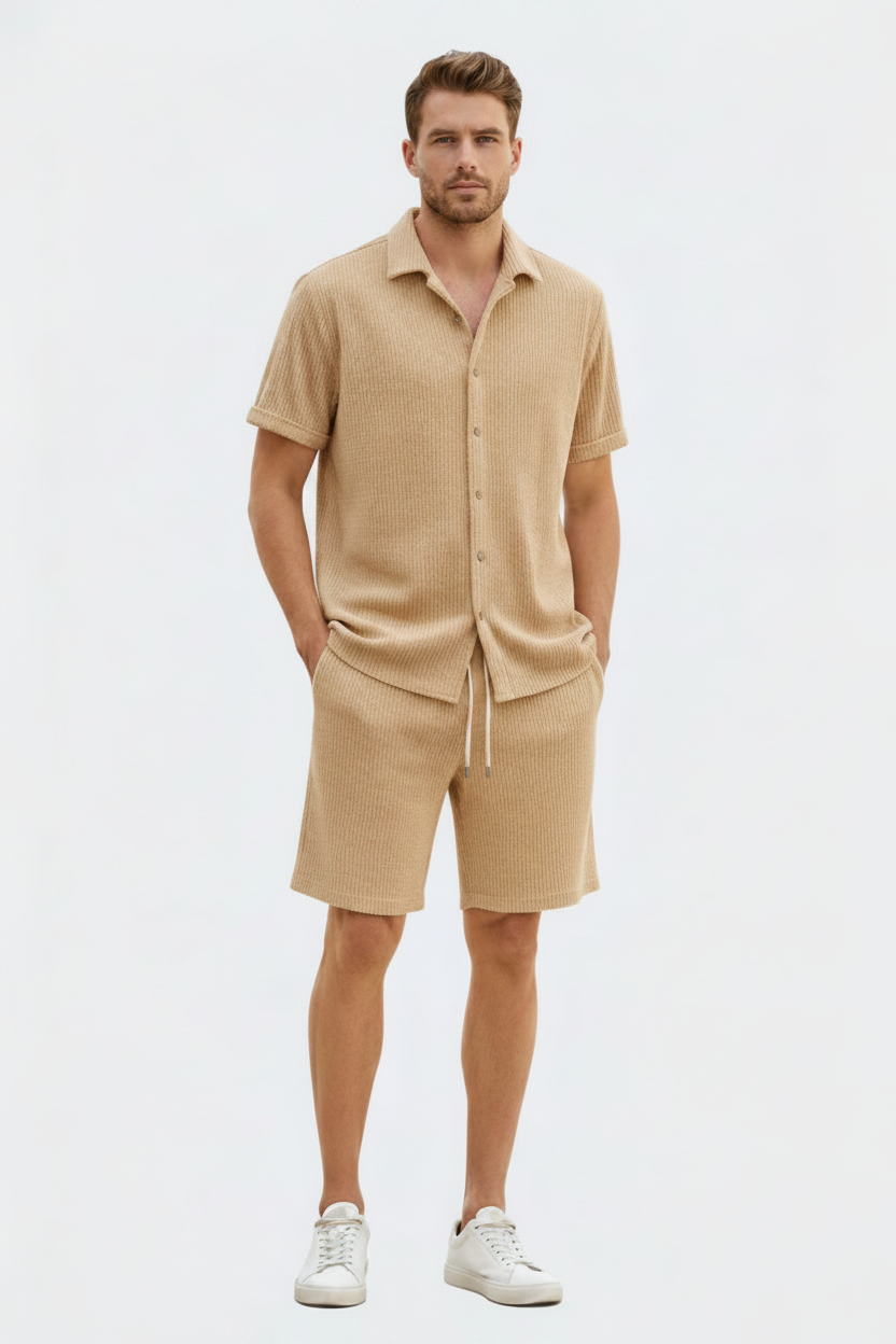 Zomer set overhemd met korte mouwen en short Heren