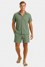 Zomer set overhemd met korte mouwen en short Heren