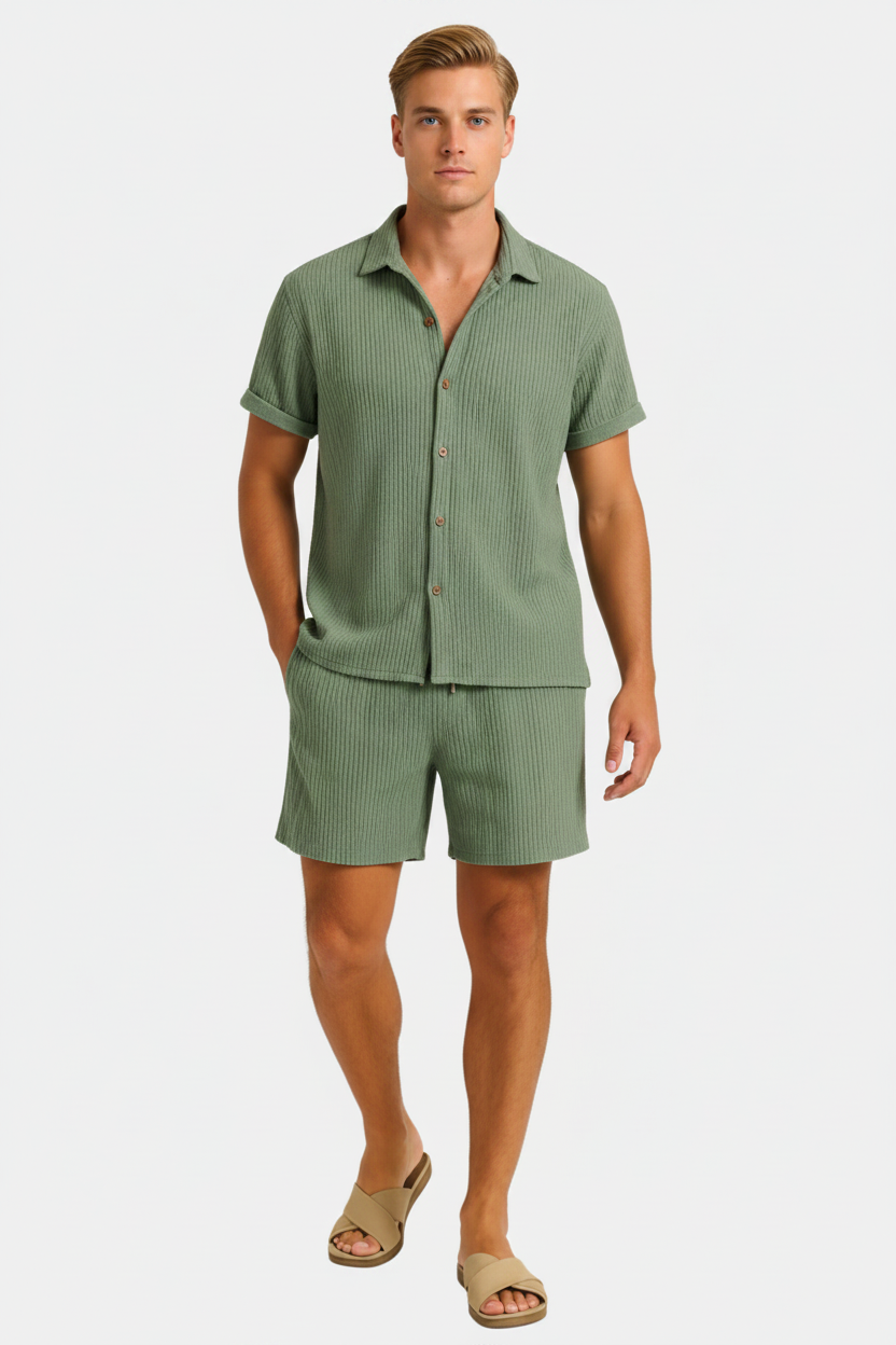 Zomer set overhemd met korte mouwen en short Heren