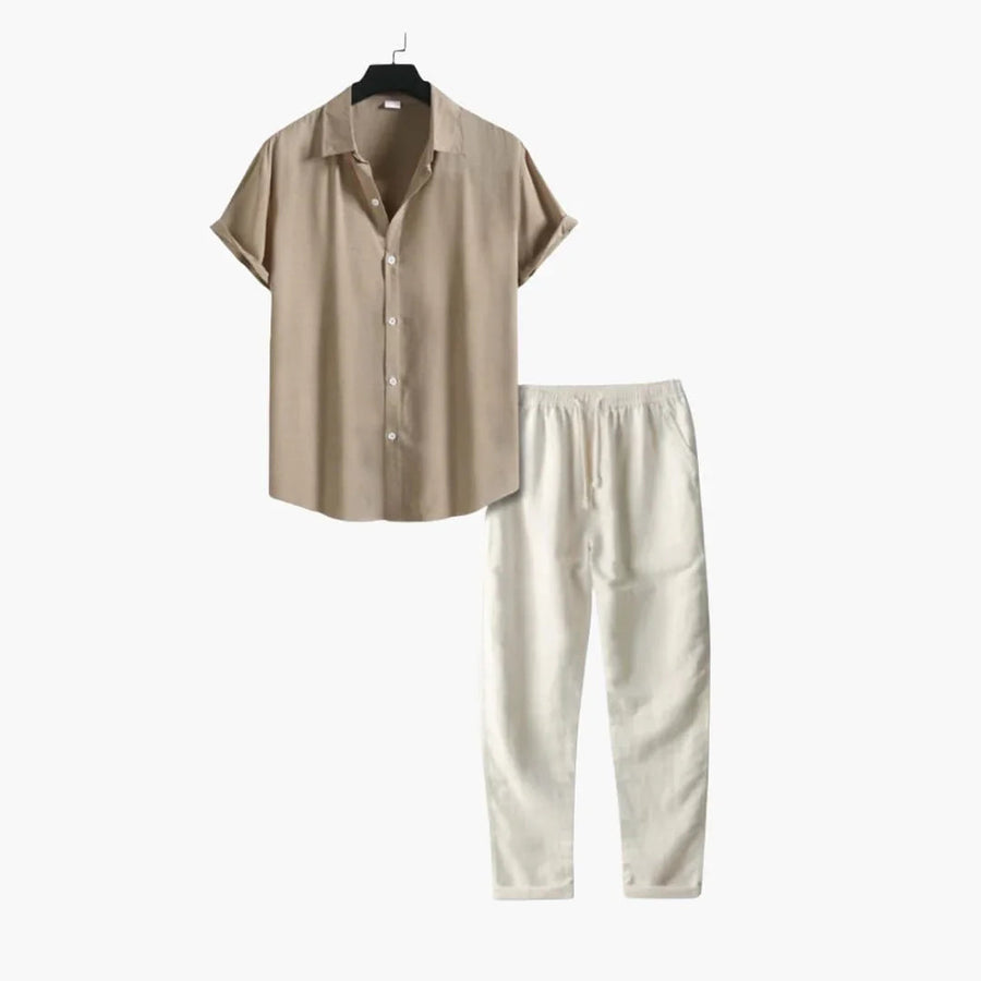 Tweedelige zomer set met overhemd en lange broek Heren