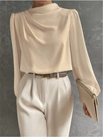 Blouse Dames met Hoge Hals en Lange Mouwen