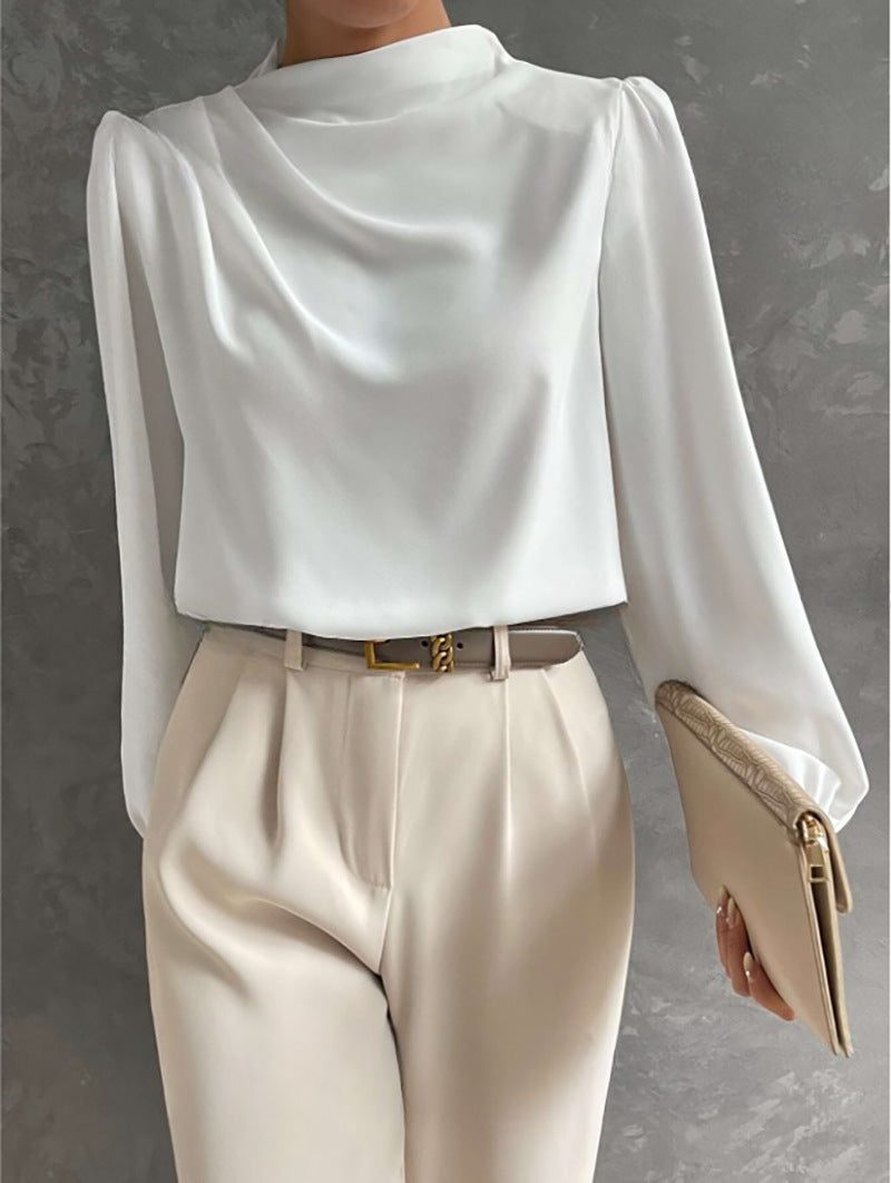 Blouse Dames met Hoge Hals en Lange Mouwen
