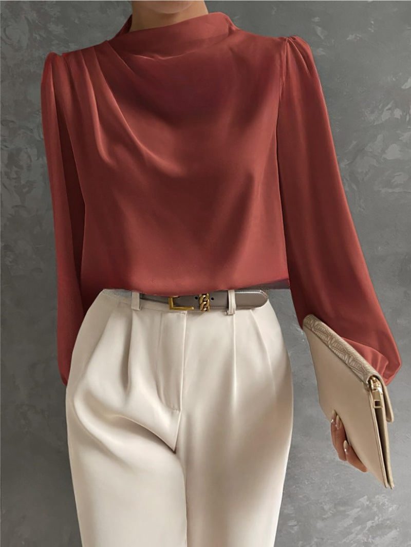 Blouse Dames met Hoge Hals en Lange Mouwen