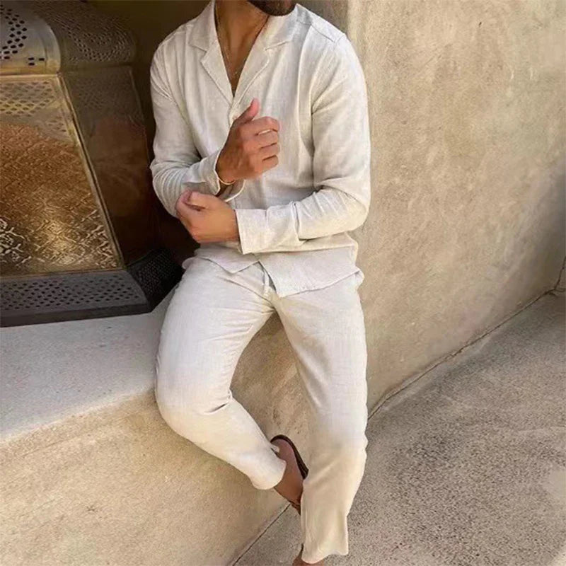 Tweedelige zomer set met overhemd en lange broek Heren