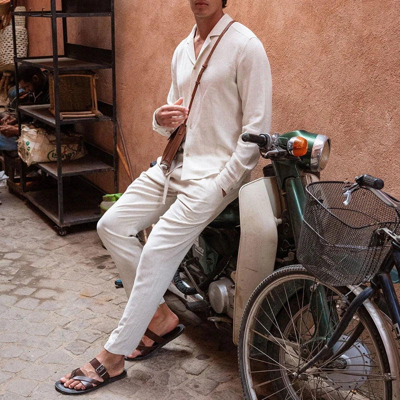 Tweedelige zomer set met overhemd en lange broek Heren