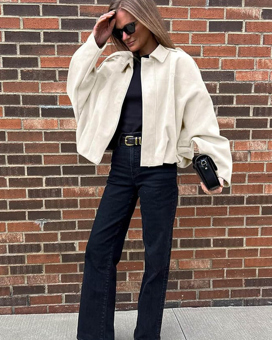 Bomberjack Dames Suede Jas met Geribbelde Boorden