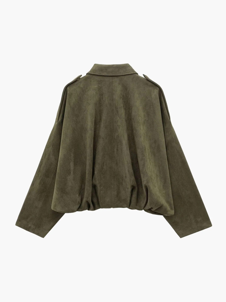 Bomberjack Dames Suede Jas met Geribbelde Boorden