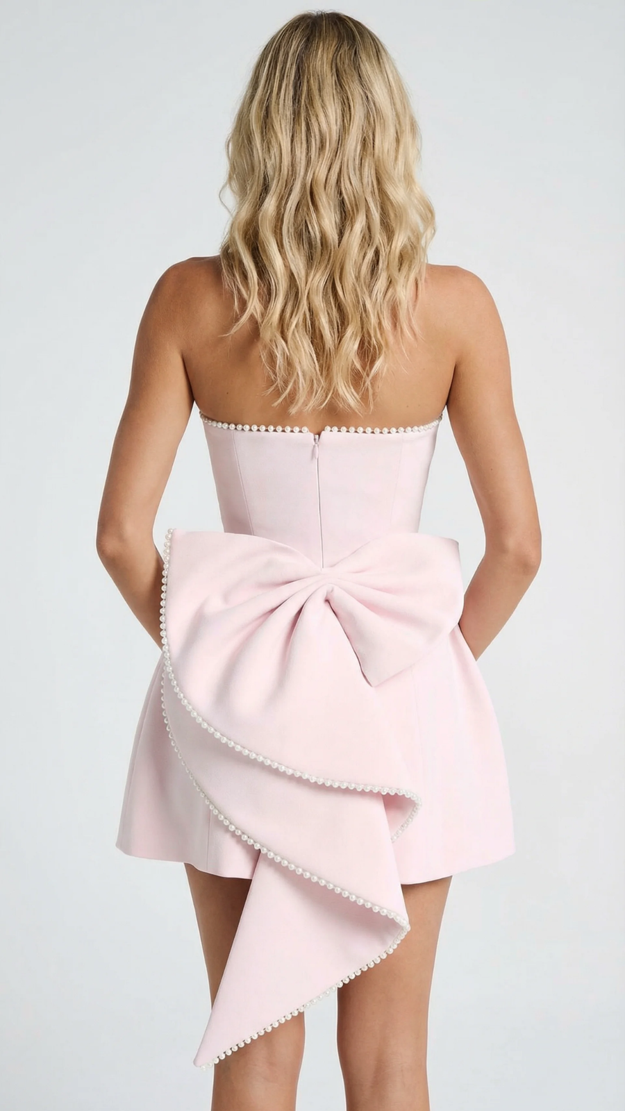 Strapless mini jurk met strik Dames