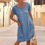 Linnen Midi T-Shirtjurk met Zakken Dames