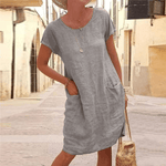 Linnen Midi T-Shirtjurk met Zakken Dames