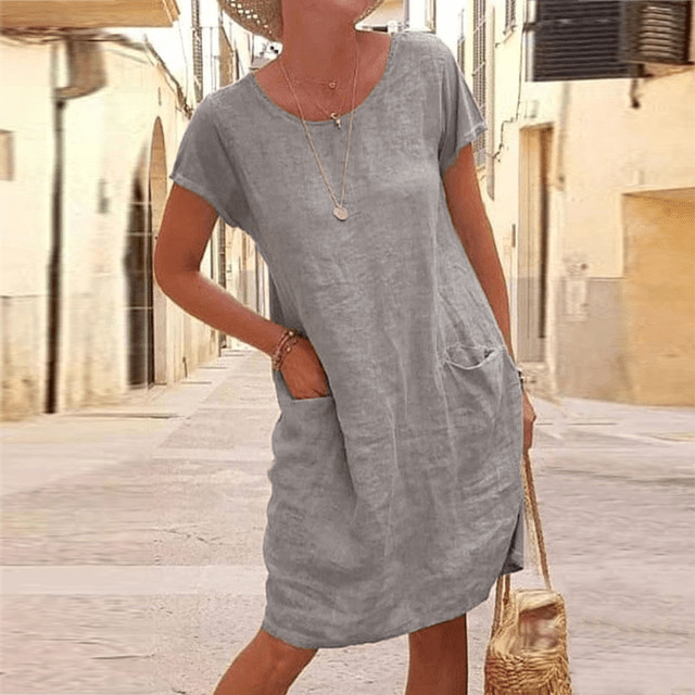 Linnen Midi T-Shirtjurk met Zakken Dames