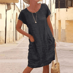 Linnen Midi T-Shirtjurk met Zakken Dames