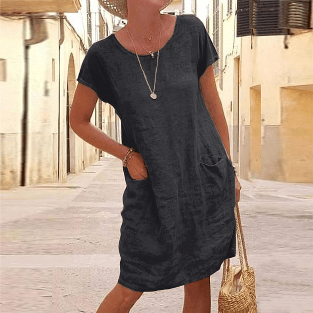 Linnen Midi T-Shirtjurk met Zakken Dames