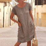 Linnen Midi T-Shirtjurk met Zakken Dames