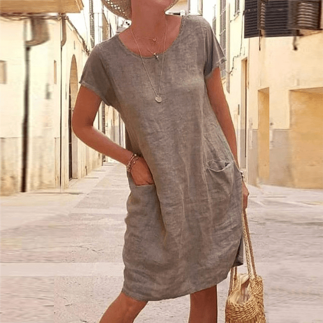 Linnen Midi T-Shirtjurk met Zakken Dames