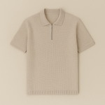 Beige knit polo half zip katoen heren