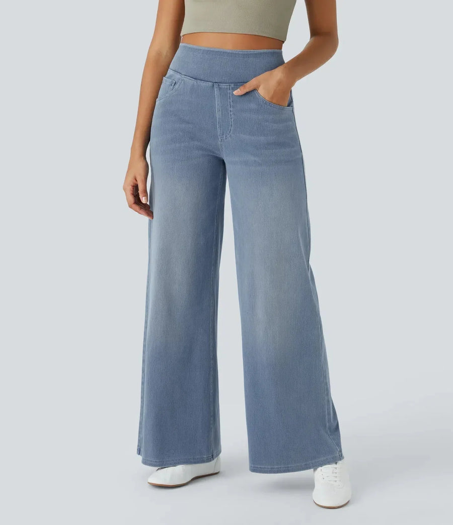 Wijde jeans met hoge taille en stretch Dames