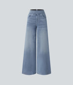 Wijde jeans met hoge taille en stretch Dames