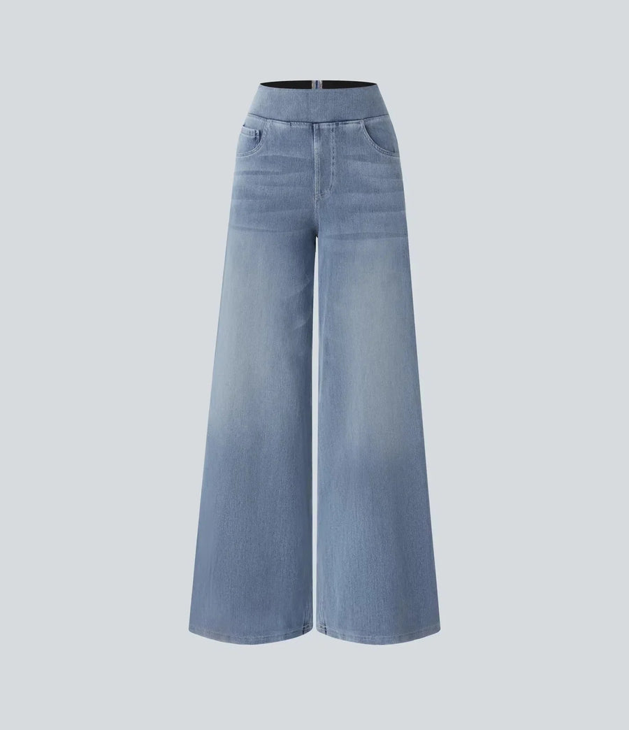 Wijde jeans met hoge taille en stretch Dames