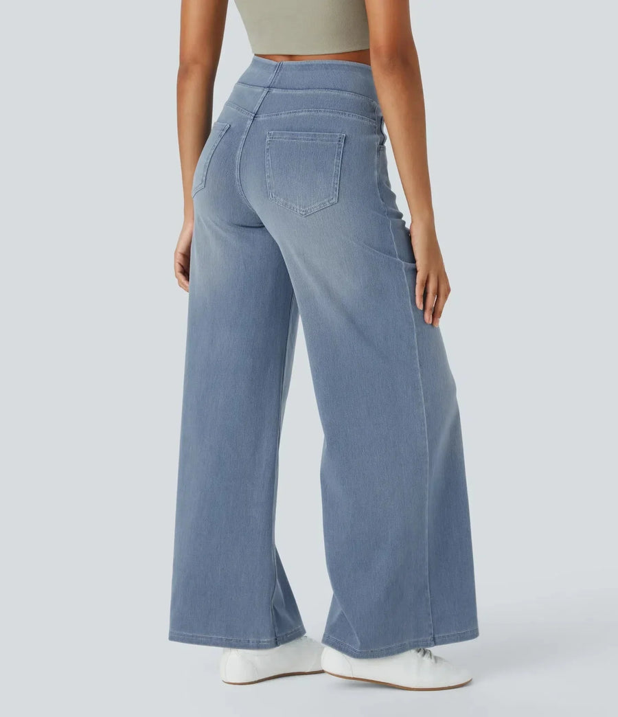 Wijde jeans met hoge taille en stretch Dames