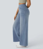 Wijde jeans met hoge taille en stretch Dames