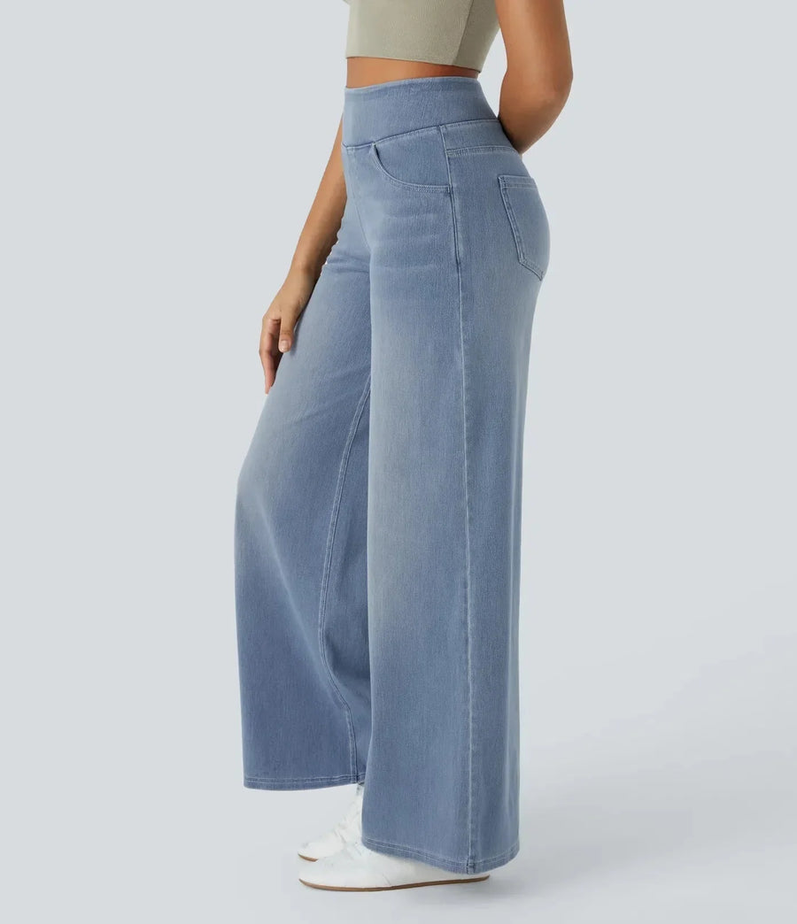 Wijde jeans met hoge taille en stretch Dames