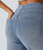 Wijde jeans met hoge taille en stretch Dames