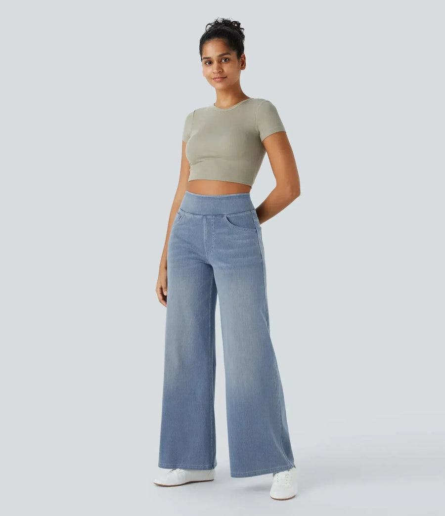 Wijde jeans met hoge taille en stretch Dames