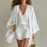 Driedelige zomer set met V-hals top en short Dames