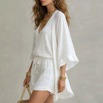 Driedelige zomer set met V-hals top en short Dames