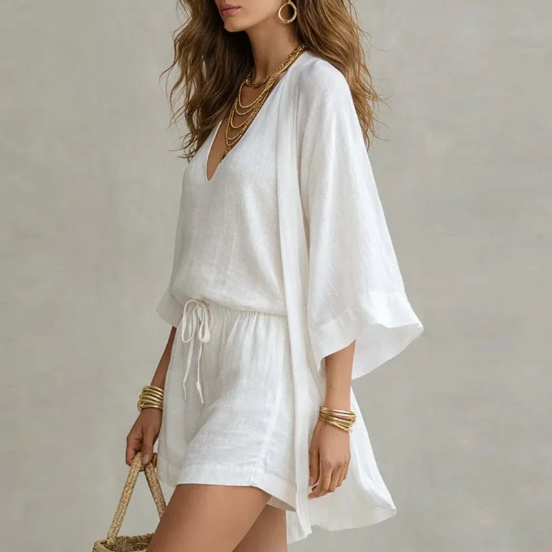 Driedelige zomer set met V-hals top en short Dames