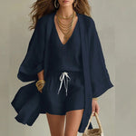 Driedelige zomer set met V-hals top en short Dames