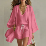 Driedelige zomer set met V-hals top en short Dames