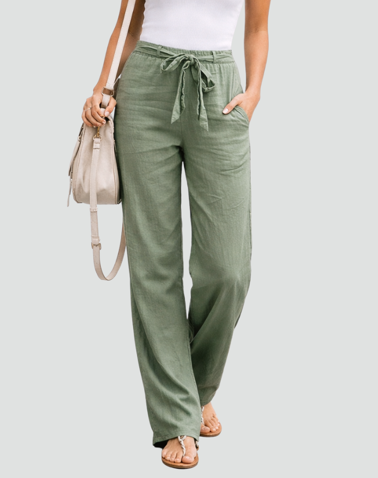 Wijde broek met elastische tailleband Dames