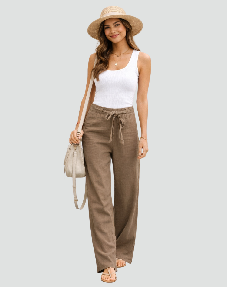 Wijde broek met elastische tailleband Dames