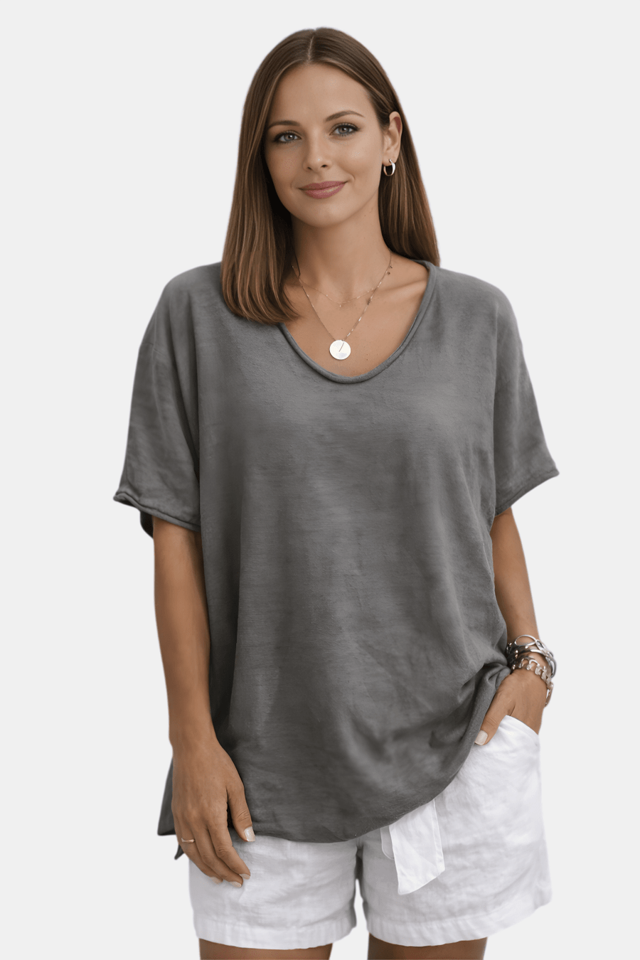 Losvallende blouse met ronde hals Dames