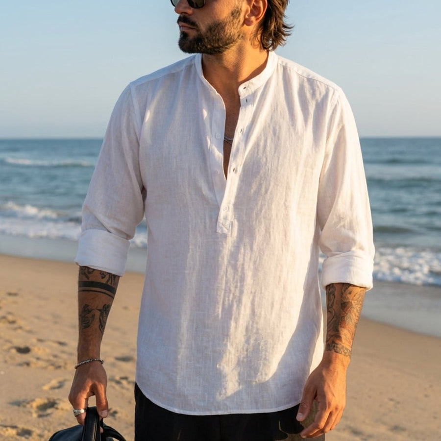 Linnen zomer shirt met knopen Heren