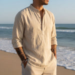 Linnen zomer shirt met knopen Heren