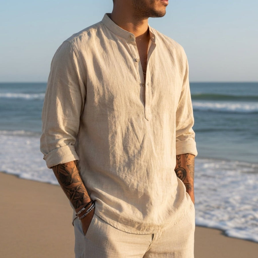 Linnen zomer shirt met knopen Heren