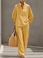 Tweedelige linnen zomer set met wijde broek Dames