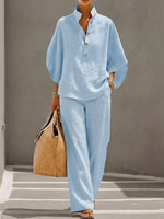 Tweedelige linnen zomer set met wijde broek Dames