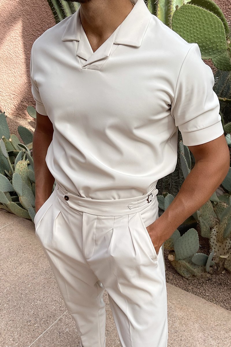 Beige Oxford polo katoen heren