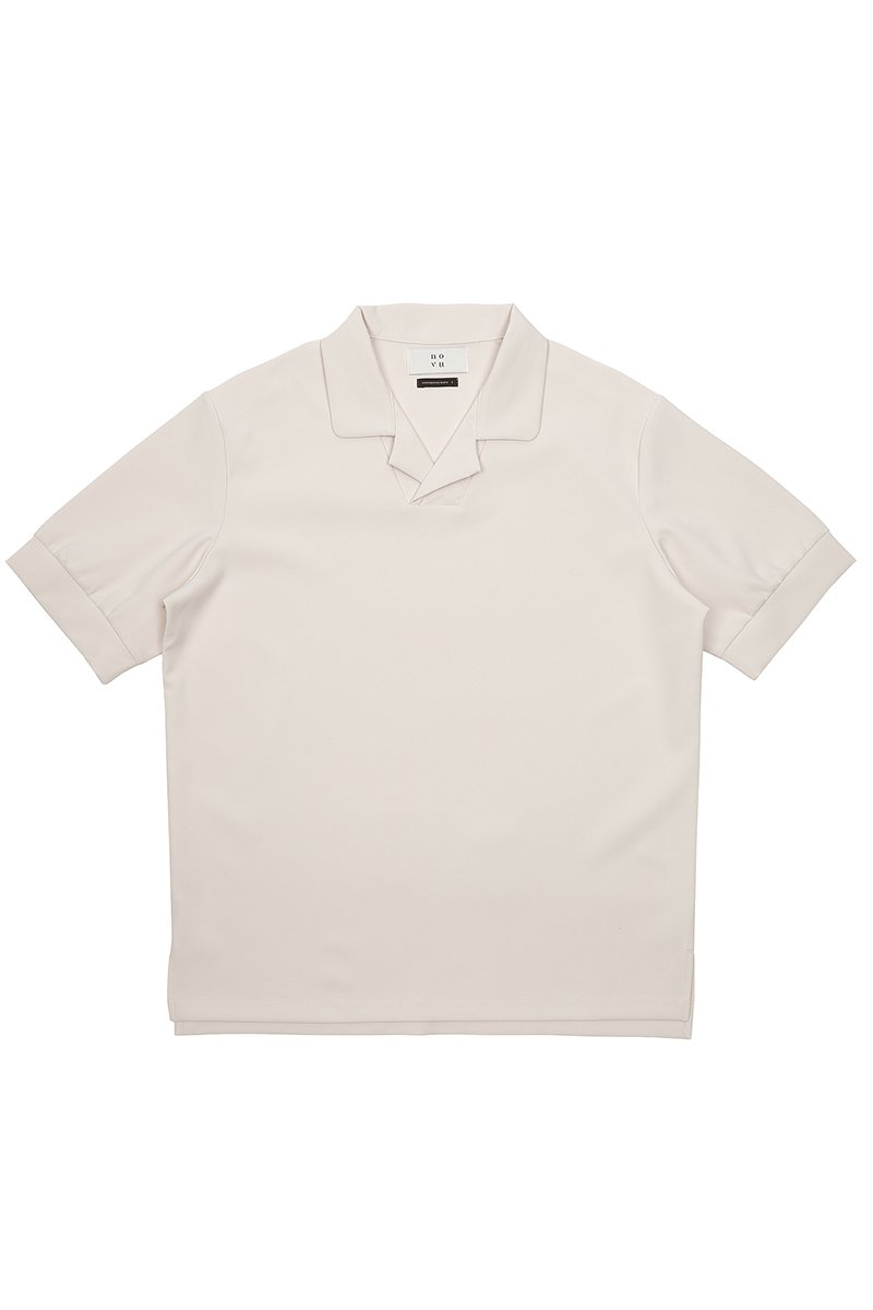 vooraanzicht Beige Oxford polo katoen heren