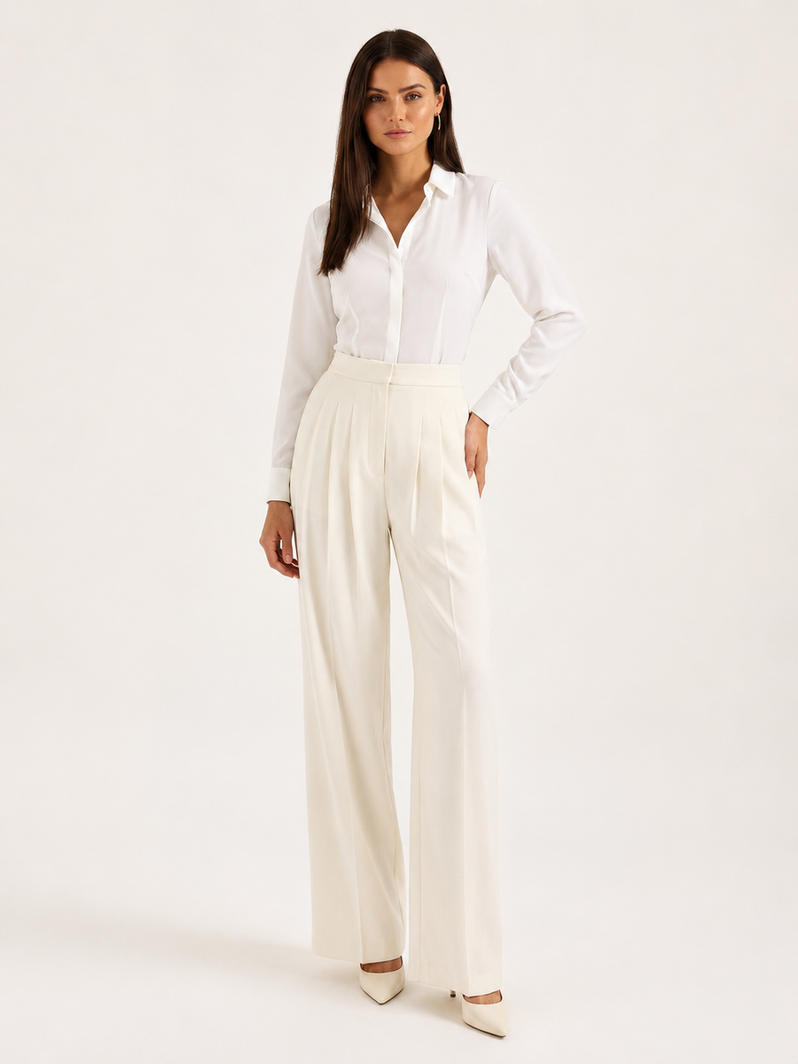 Wijde plissébroek met hoge taille Dames