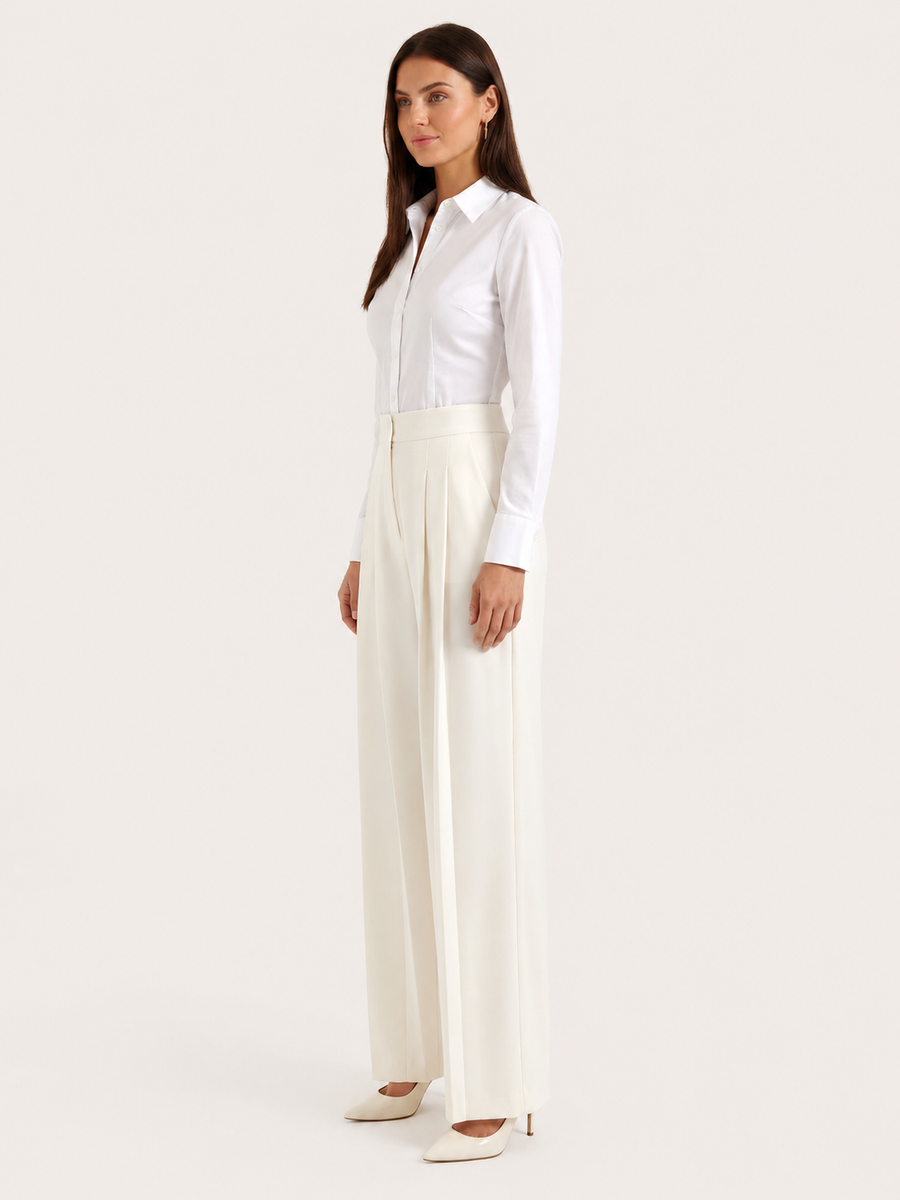 Wijde plissébroek met hoge taille Dames