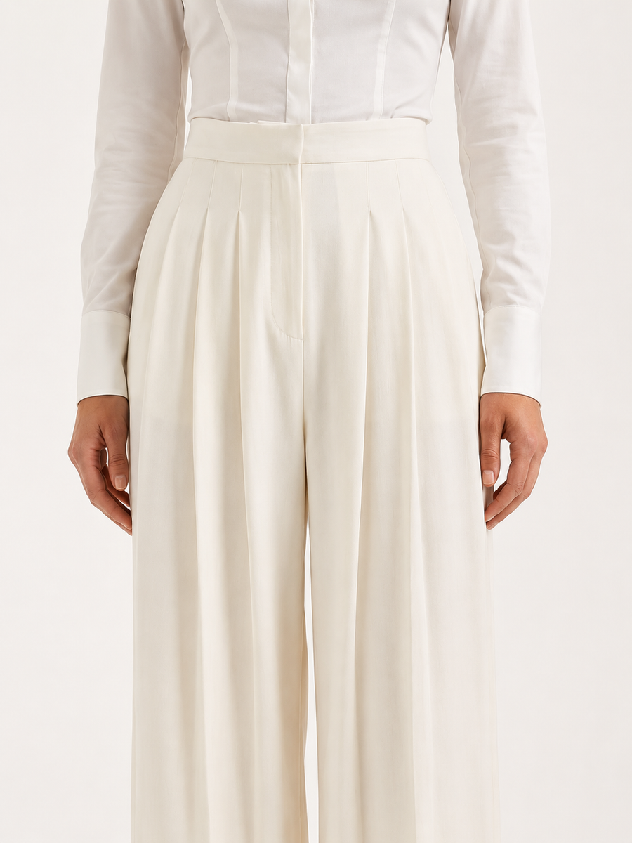 Wijde plissébroek met hoge taille Dames