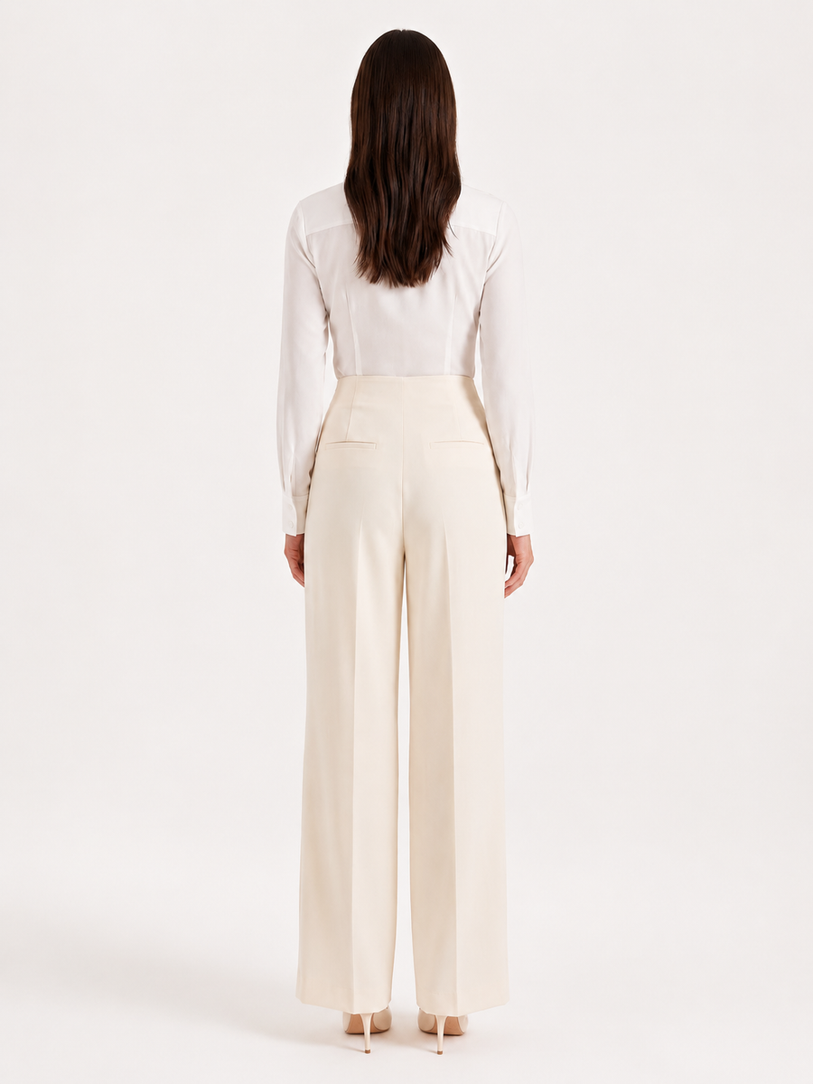 Wijde plissébroek met hoge taille Dames
