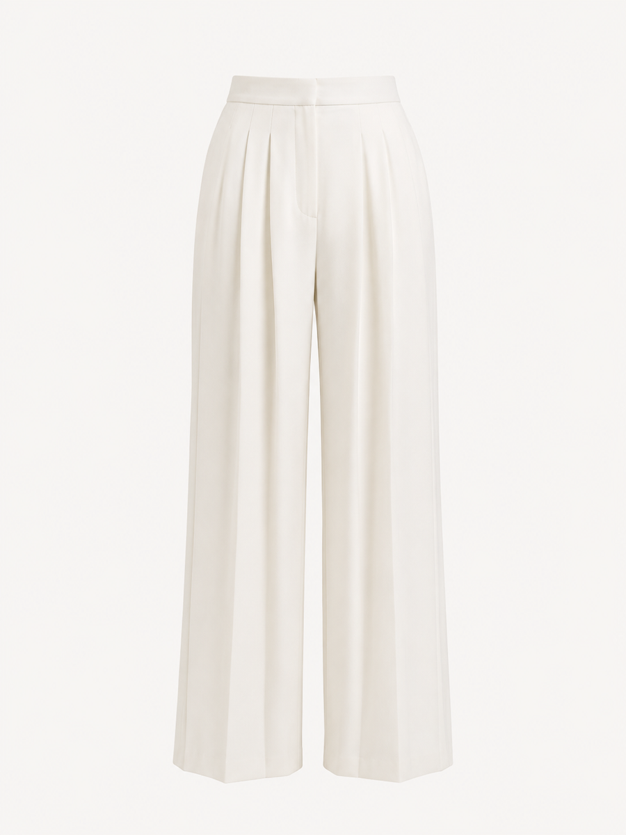 Wijde plissébroek met hoge taille Dames
